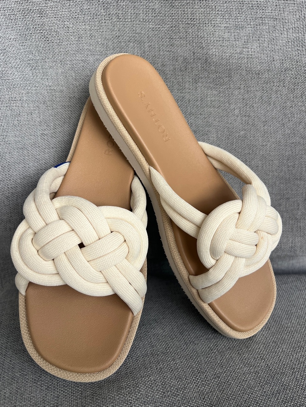 Rothy’s The Summer Sandal Textile Knot sandals cream brown size 9